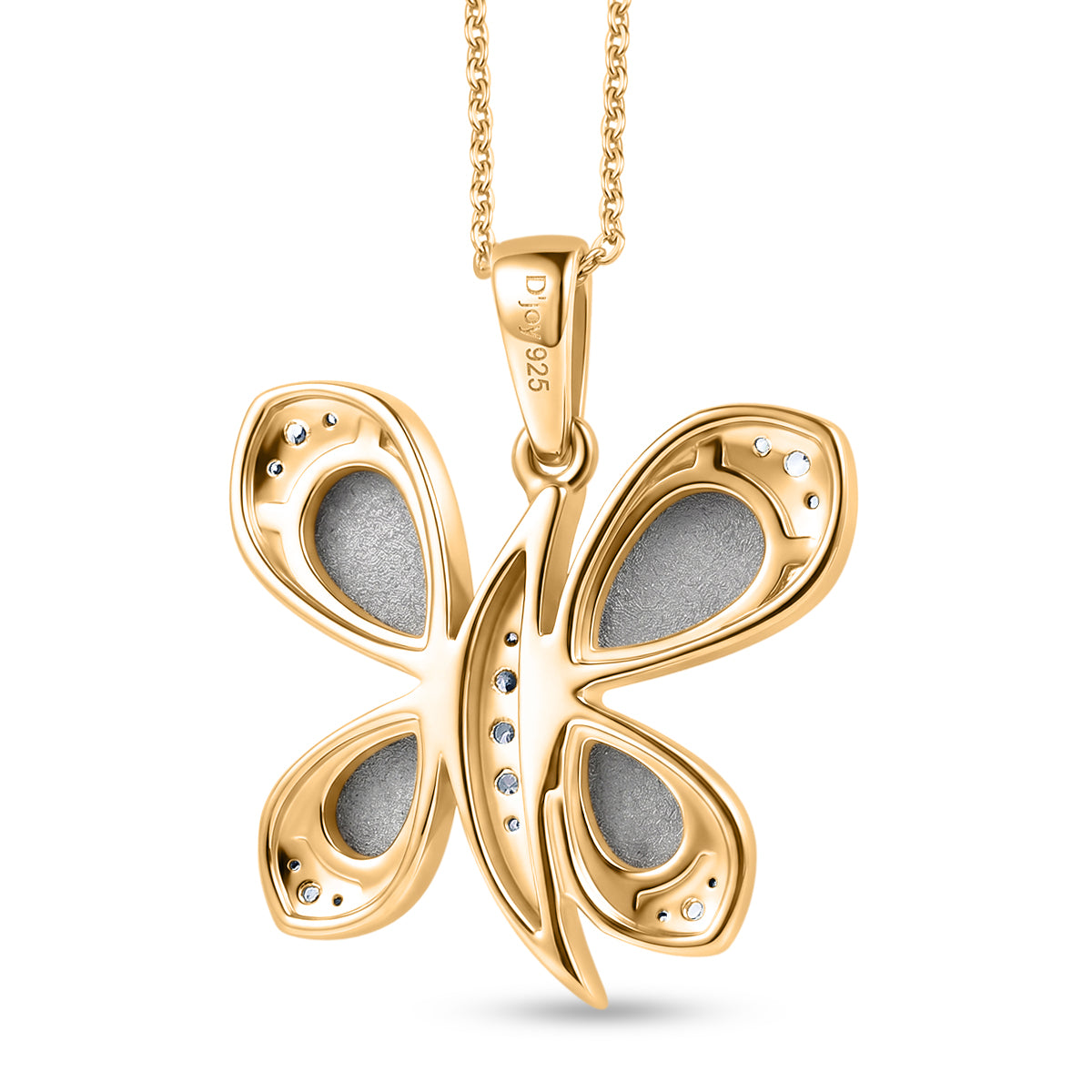 D'Joy Flamingo Mondstein Anhänger mit Kette, ca. 50 cm 925 Silber 750 Gelbgold vermeil ca. 3.07 ct