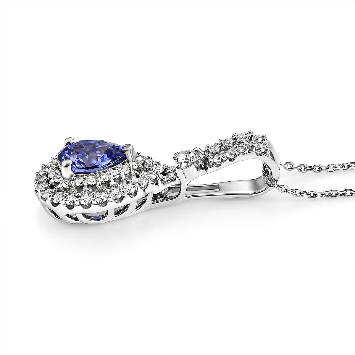 D'Joy AA Tansanit, Moissanit AGI zertifiziert Schmuckset ca. 50 cm 925 Silber Rhodiniert ca. 1,83 ct.