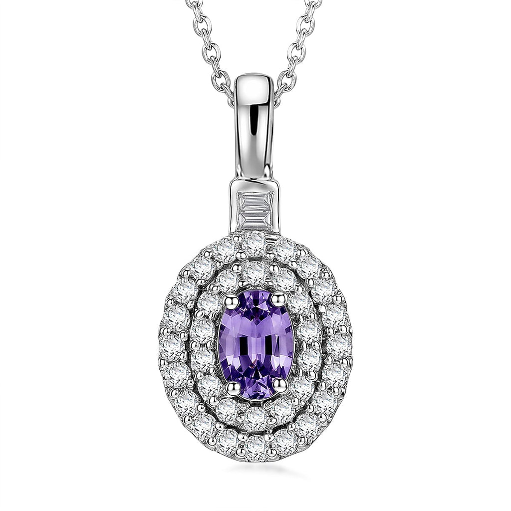 D'Joy AA Lila Spinell, Moissanit AGI zertifiziert Schmuckset ca. 50 cm 925 Silber Rhodiniert ca. 1,07 ct.