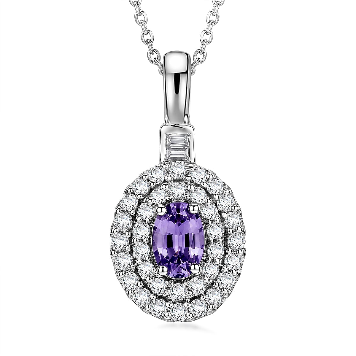 D'Joy AA Lila Spinell, Moissanit AGI zertifiziert Schmuckset ca. 50 cm 925 Silber Rhodiniert ca. 1,07 ct.