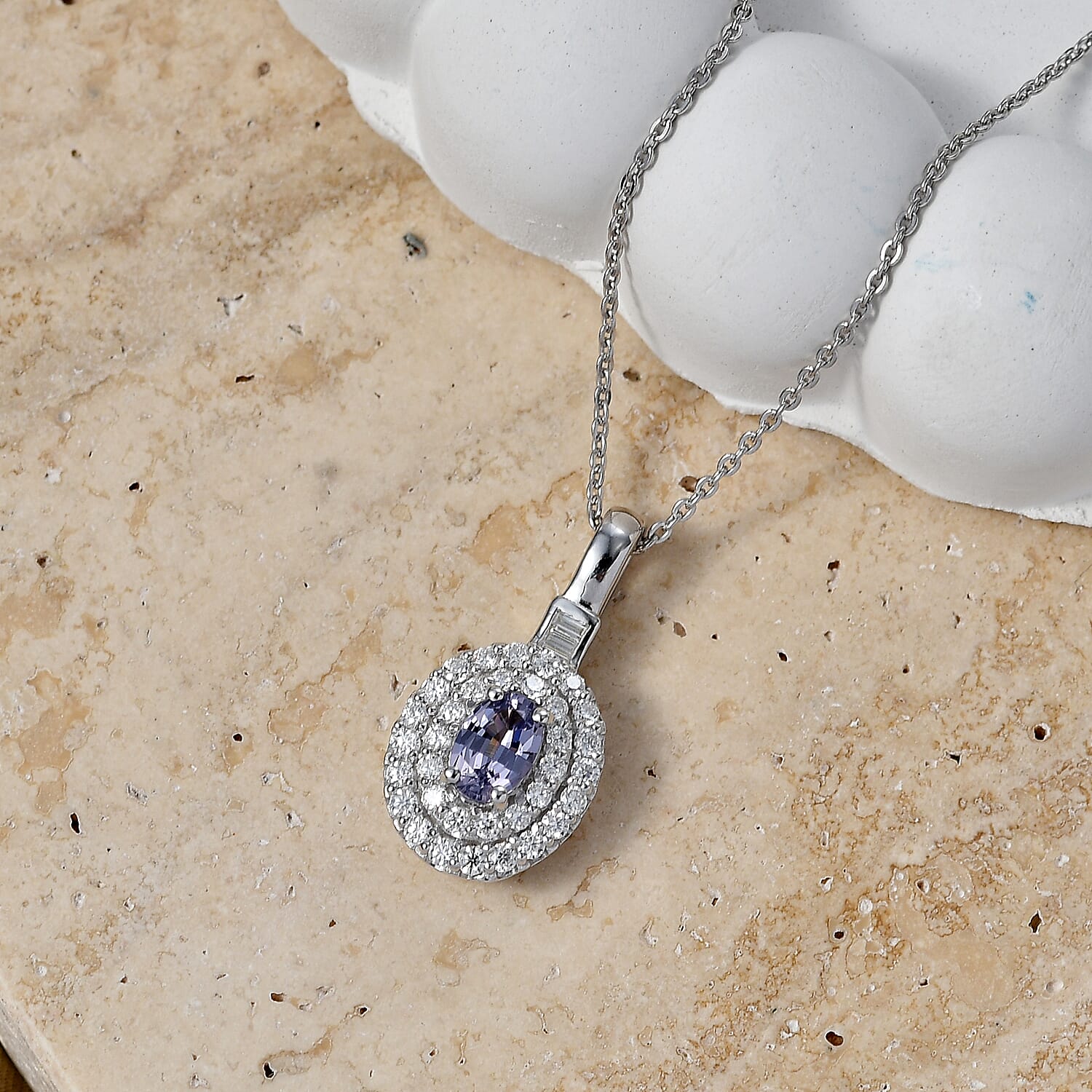 D'Joy AA Lila Spinell, Moissanit AGI zertifiziert Schmuckset ca. 50 cm 925 Silber Rhodiniert ca. 1,07 ct.