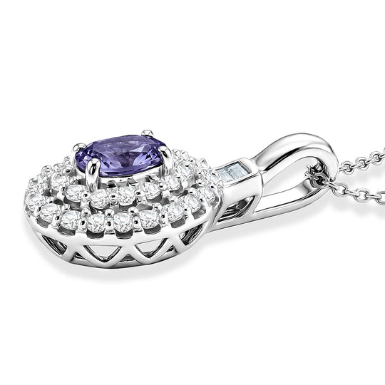 D'Joy AA Lila Spinell, Moissanit AGI zertifiziert Schmuckset ca. 50 cm 925 Silber Rhodiniert ca. 1,07 ct.