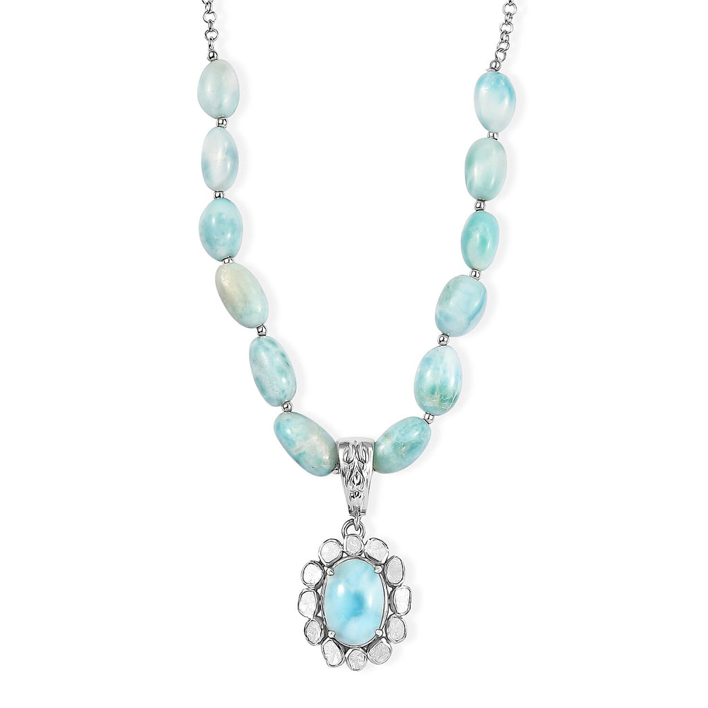 AAA Larimar Schmuckset ca. 50 cm 925 Silber Rhodiniert ca. 63,00 ct.