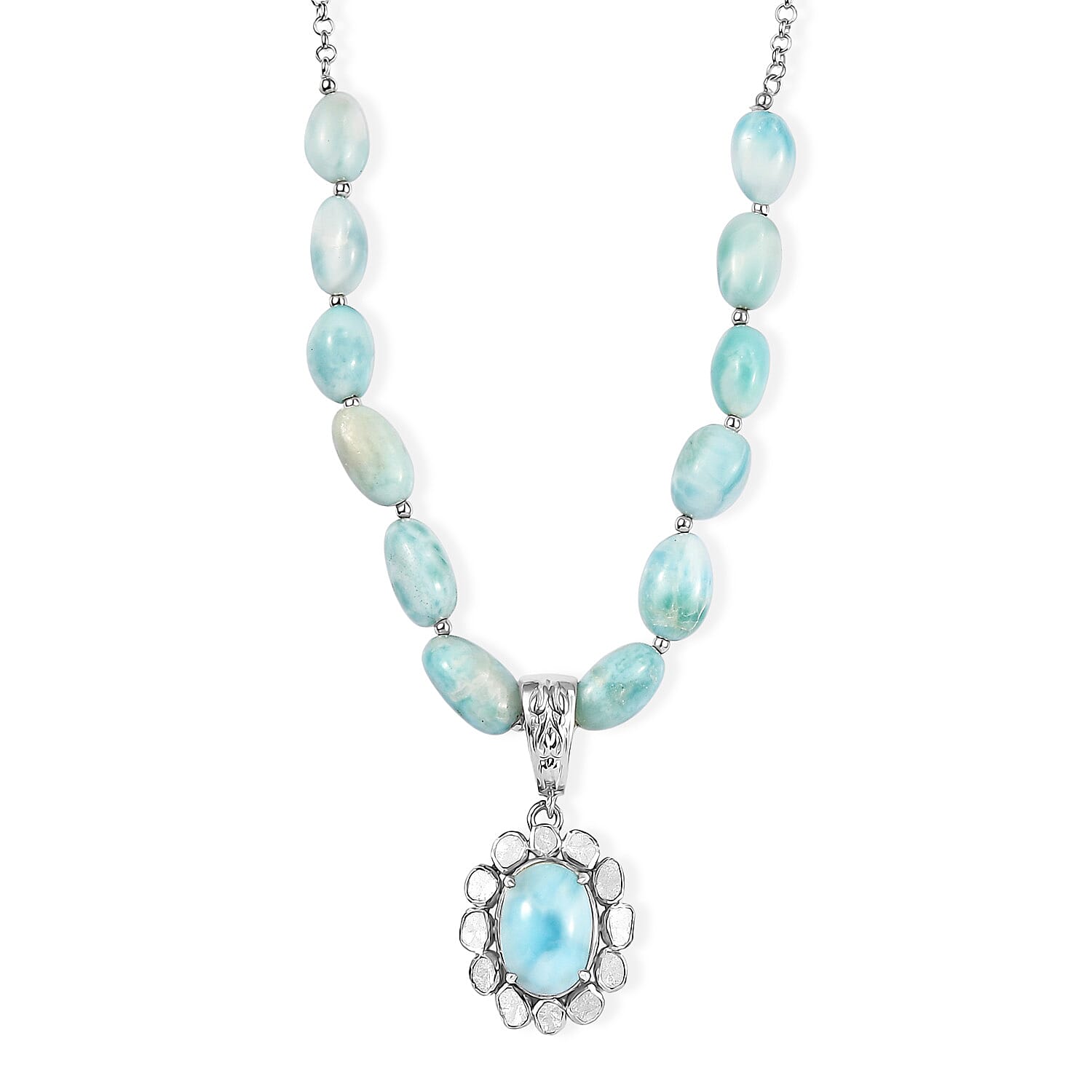 AAA Larimar Schmuckset ca. 50 cm 925 Silber Rhodiniert ca. 63,00 ct.