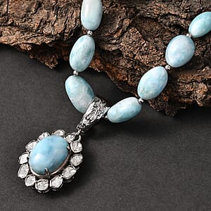 AAA Larimar Schmuckset ca. 50 cm 925 Silber Rhodiniert ca. 63,00 ct.