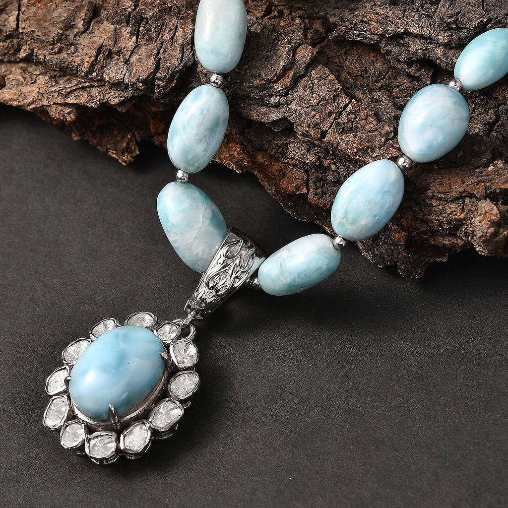 AAA Larimar Schmuckset ca. 50 cm 925 Silber Rhodiniert ca. 63,00 ct.