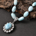 AAA Larimar Schmuckset ca. 50 cm 925 Silber Rhodiniert ca. 63,00 ct.