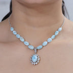 AAA Larimar Schmuckset ca. 50 cm 925 Silber Rhodiniert ca. 63,00 ct.