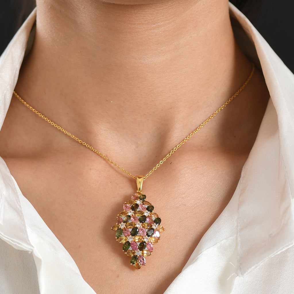 D'Joy AA Mehrfarbig-Turmalin Schmuckset ca. 45 cm 925 Silber 750 Gelbgold vermeil ca. 10,03 ct.