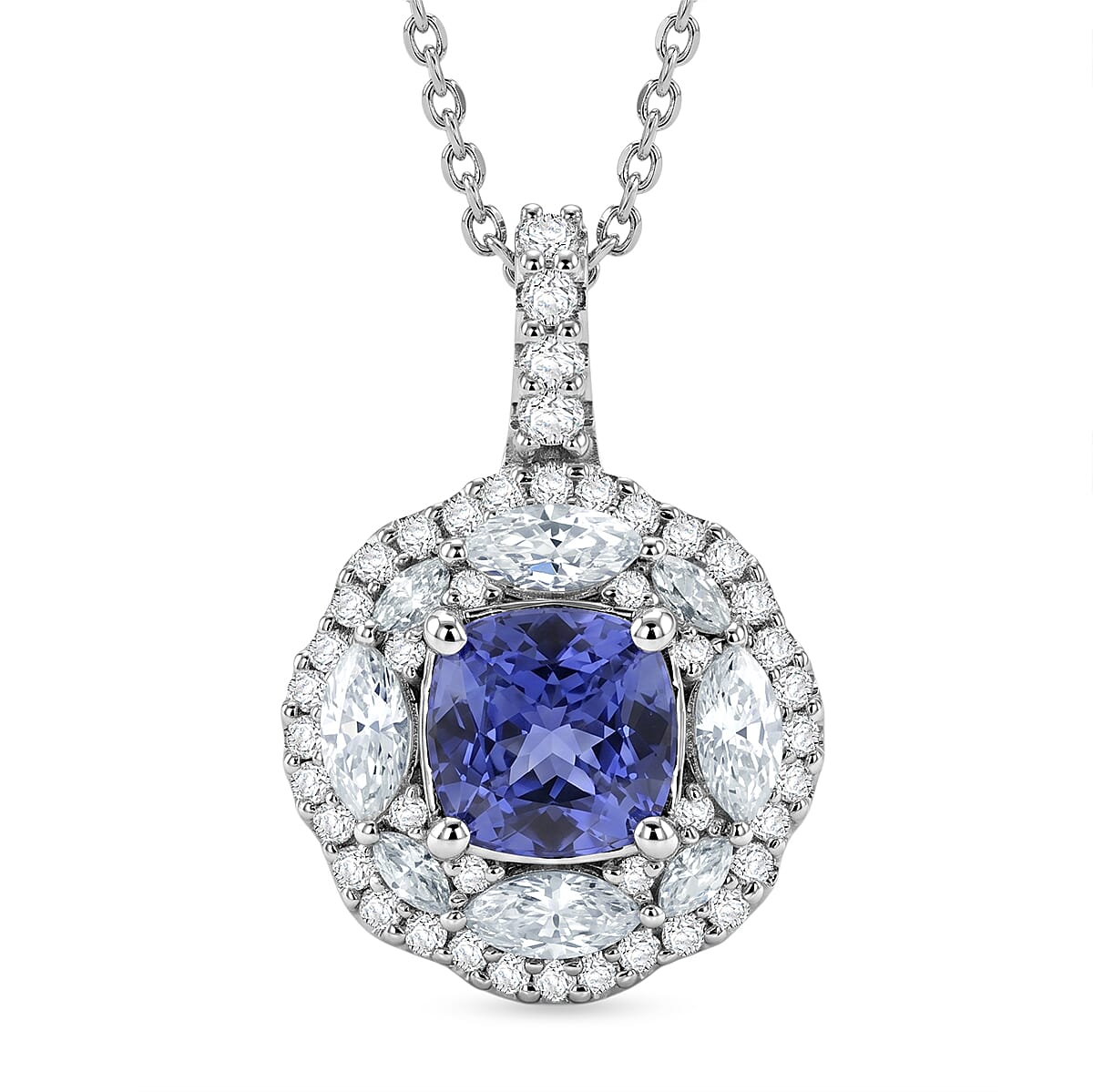 D'Joy AA Tansanit, Moissanit Schmuckset ca. 50 cm 925 Silber Rhodiniert ca. 2,99 ct.