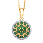 D'Joy Socoto Smaragd und Zirkon floraler Halo Anhänger mit 50cm Kette, 925 Silber 750 Gelbgold Vermeil - 1,76 ct.