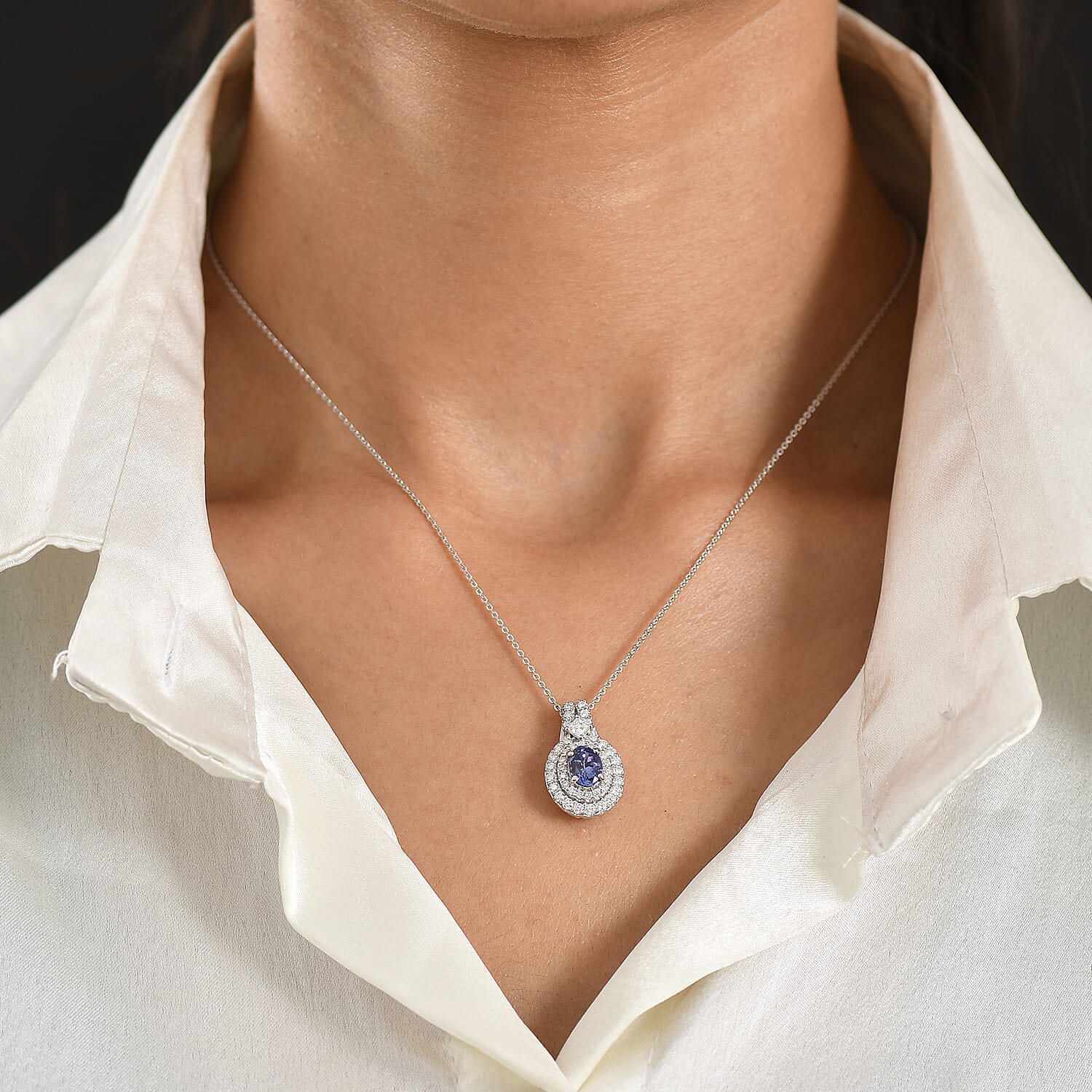 D'Joy AA Tansanit, Moissanit AGI zertifiziert Schmuckset ca. 50 cm 925 Silber Rhodiniert ca. 1,90 ct.