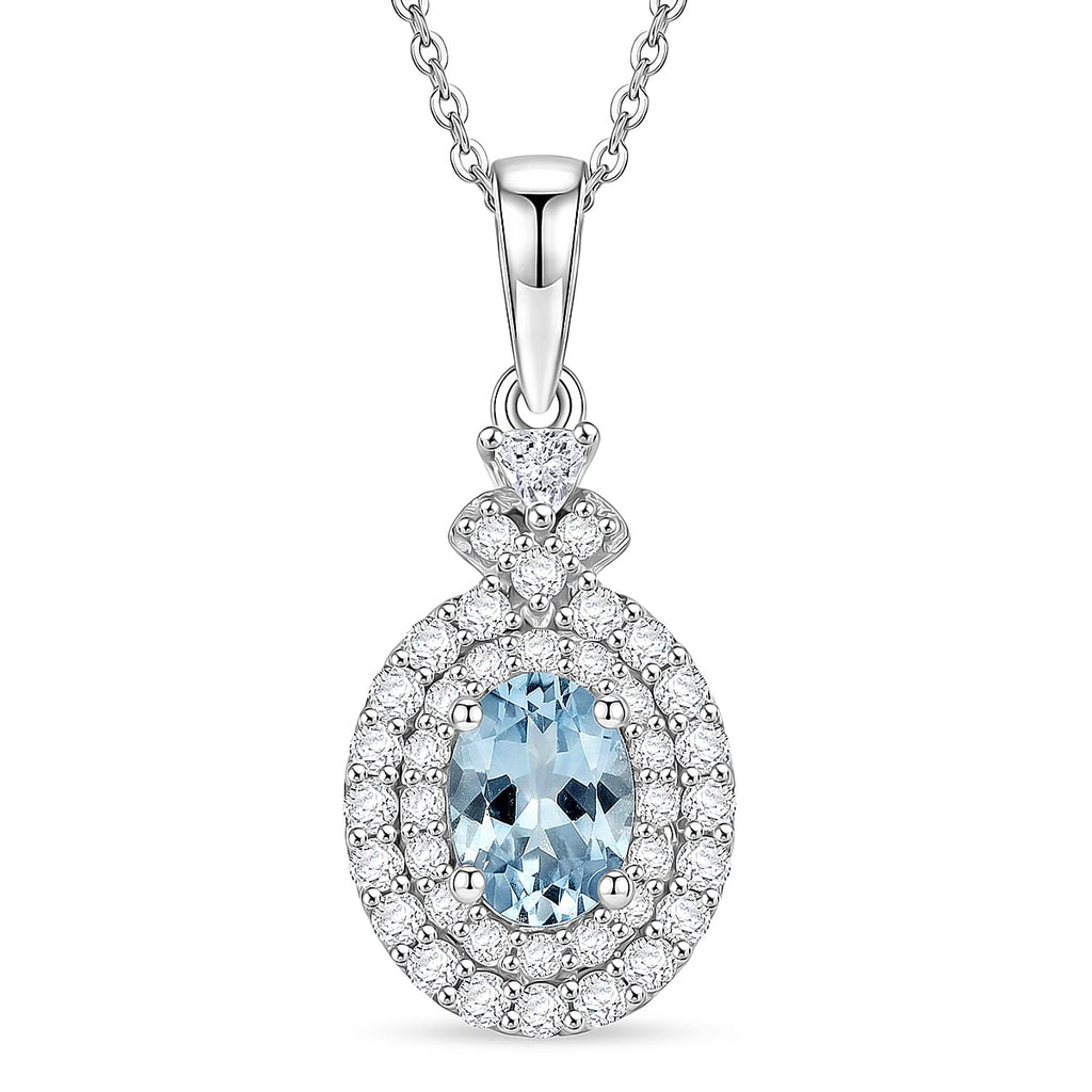 D'Joy AA Santamaria Aquamarin, Moissanit AGI zertifiziert Schmuckset ca. 50 cm 925 Silber Rhodiniert ca. 1,44 ct.