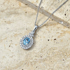 D'Joy AA Santamaria Aquamarin, Moissanit AGI zertifiziert Schmuckset ca. 50 cm 925 Silber Rhodiniert ca. 1,44 ct.