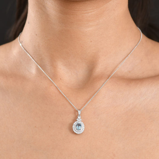 D'Joy AA Santamaria Aquamarin, Moissanit AGI zertifiziert Schmuckset ca. 50 cm 925 Silber Rhodiniert ca. 1,44 ct.