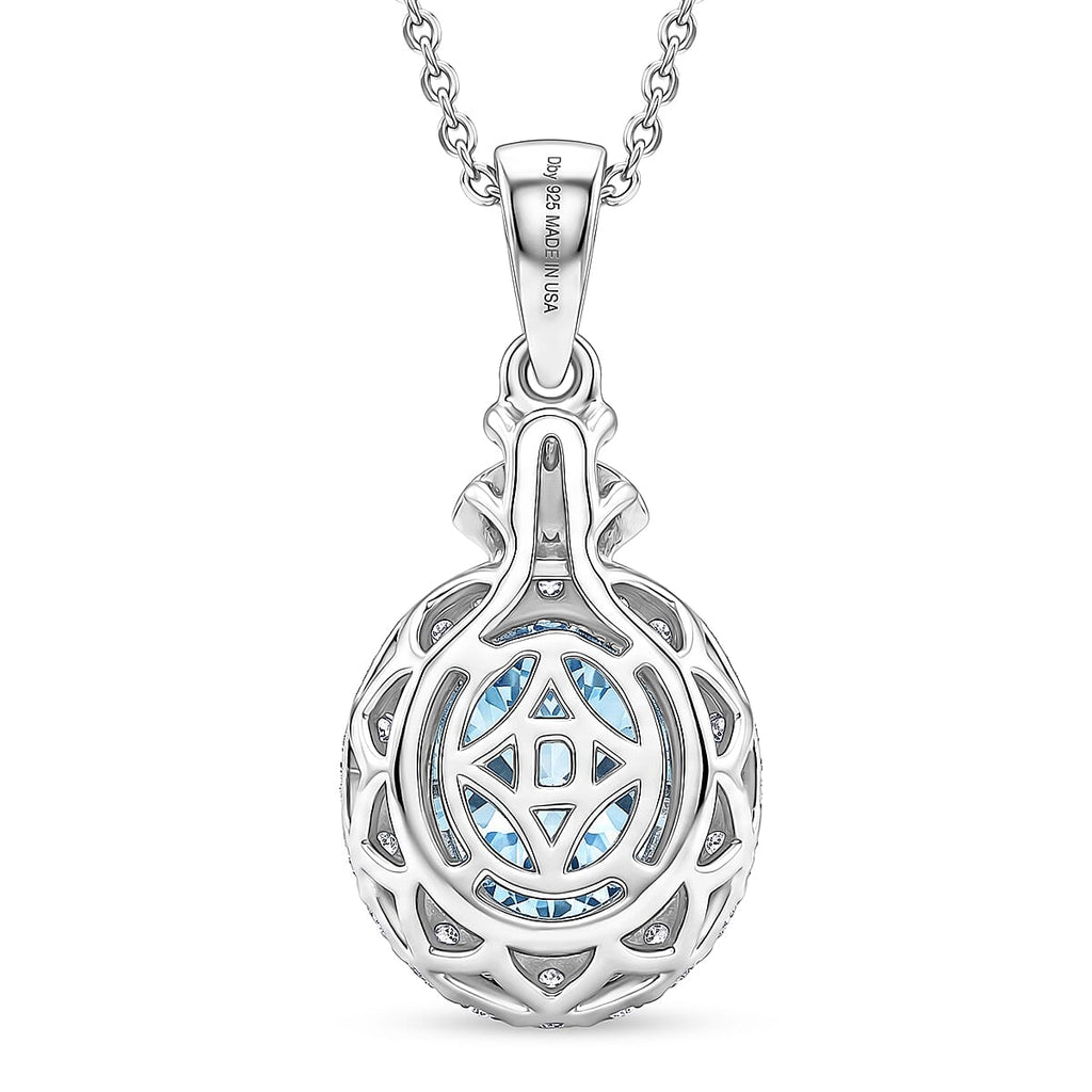 D'Joy AA Santamaria Aquamarin, Moissanit AGI zertifiziert Schmuckset ca. 50 cm 925 Silber Rhodiniert ca. 1,44 ct.
