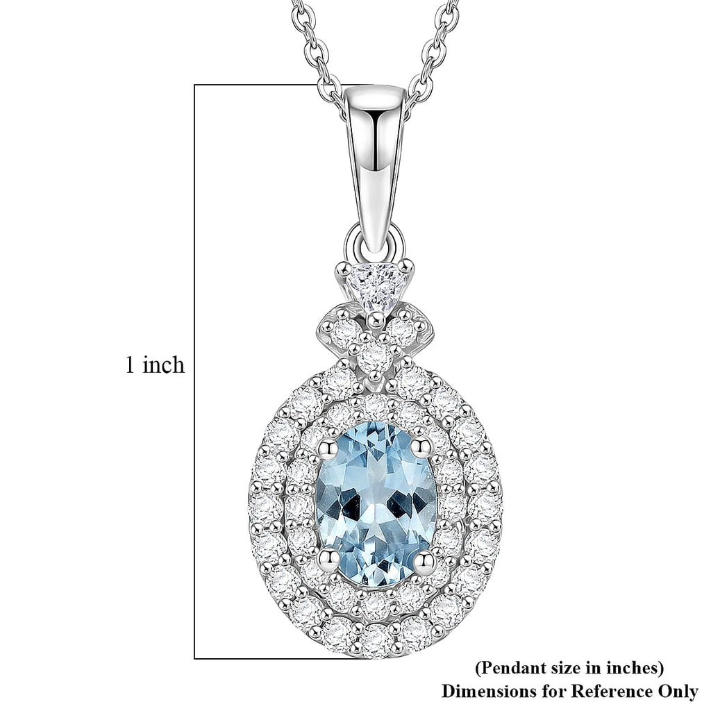 D'Joy AA Santamaria Aquamarin, Moissanit AGI zertifiziert Schmuckset ca. 50 cm 925 Silber Rhodiniert ca. 1,44 ct.