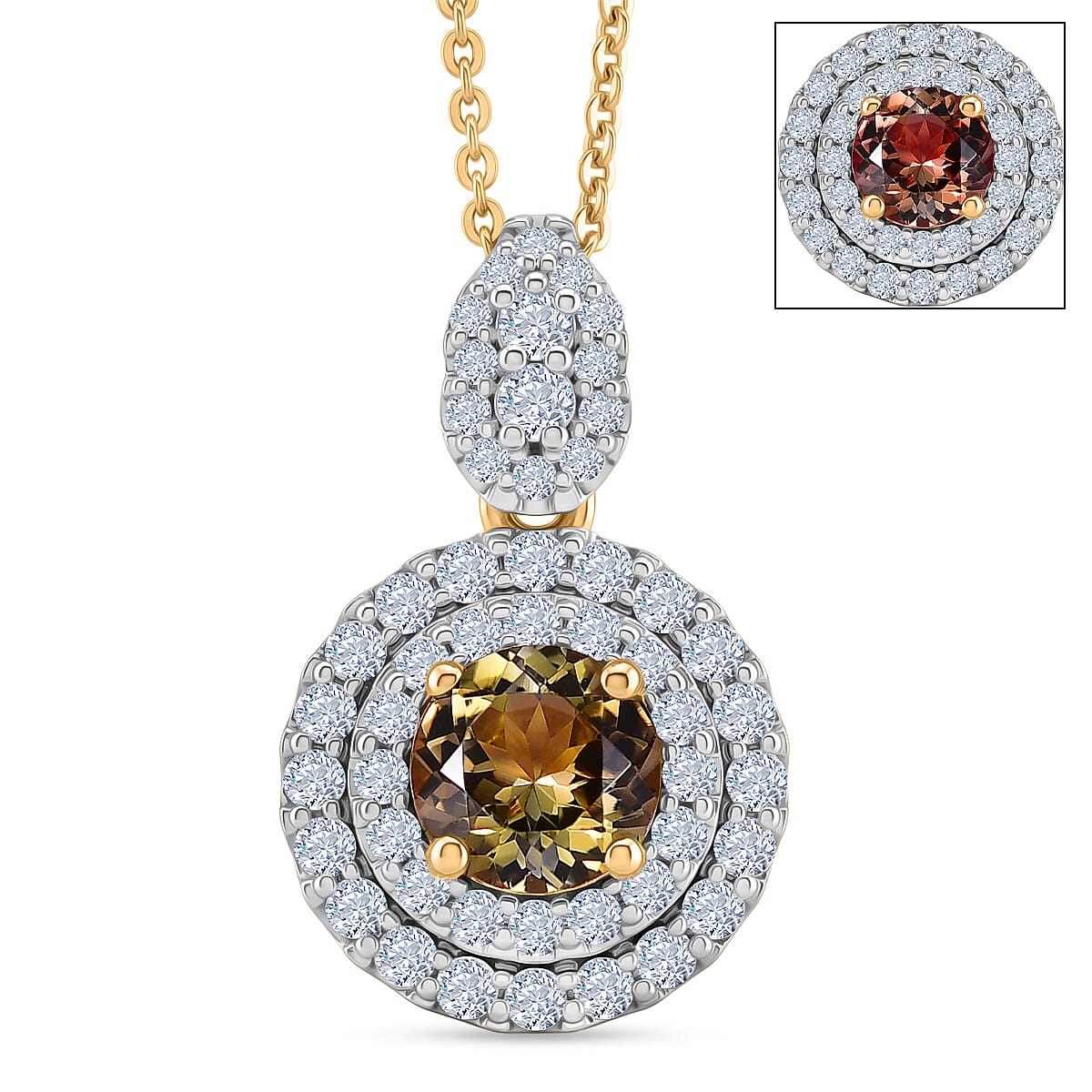 D'Joy AA Gelber Tansanit, Moissanit AGI zertifiziert Schmuckset ca. 50 cm 925 Silber 750 Gelbgold vermeil ca. 1,41 ct.