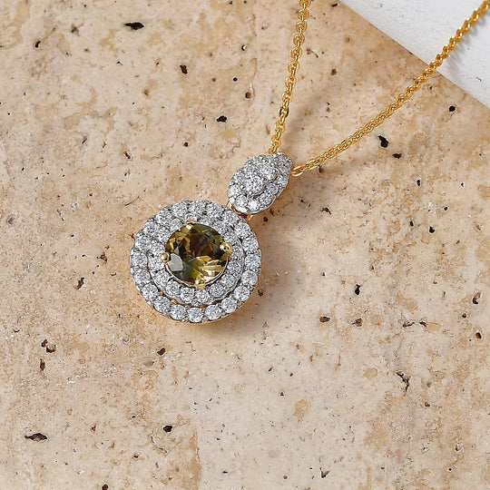 D'Joy AA Gelber Tansanit, Moissanit AGI zertifiziert Schmuckset ca. 50 cm 925 Silber 750 Gelbgold vermeil ca. 1,41 ct.