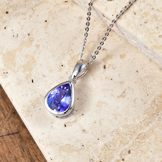 D'Joy Sehr Seltener Premium Tansanit Anhänger mit Kette ca. 50 cm 925 Silber Rhodiniert ca. 1.71 ct