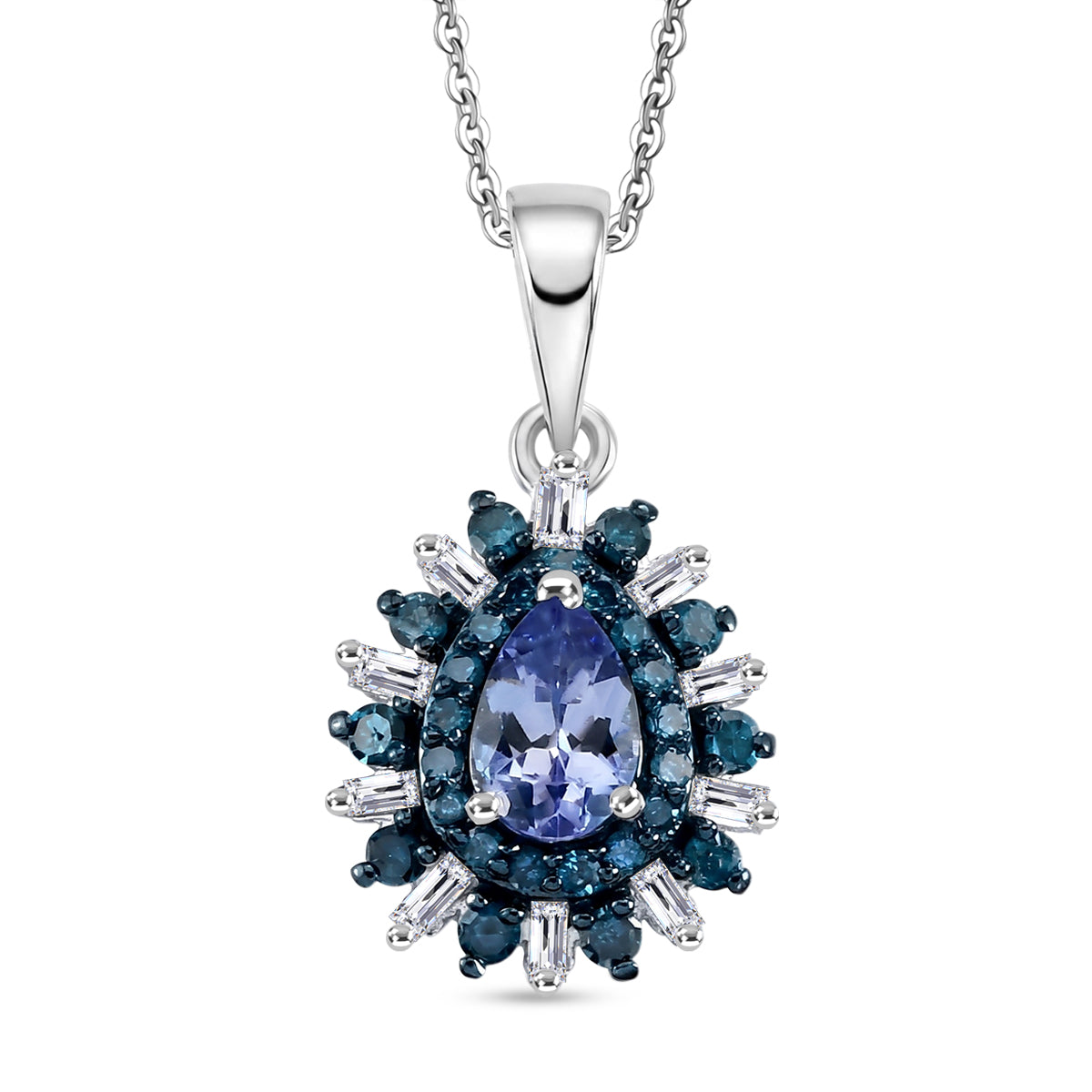 D'Joy Pfau Tansanit, Weißer Diamant Schmuckset ca. 50 cm 925 Silber Rhodiniert ca. 0.83 ct