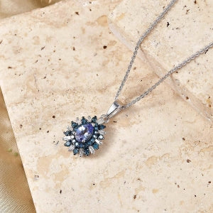 D'Joy Pfau Tansanit, Weißer Diamant Schmuckset ca. 50 cm 925 Silber Rhodiniert ca. 0.83 ct