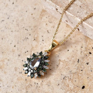 D'Joy Grüner Tansanit, Grüner Diamant Schmuckset ca. 50 cm 925 Silber 750 Gelbgold vermeil ca. 0,79 ct.