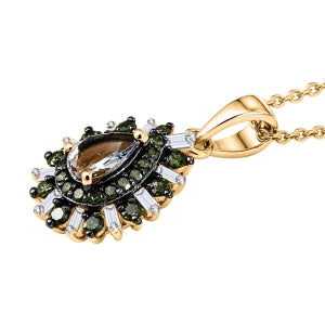 D'Joy Grüner Tansanit, Grüner Diamant Schmuckset ca. 50 cm 925 Silber 750 Gelbgold vermeil ca. 0,79 ct.