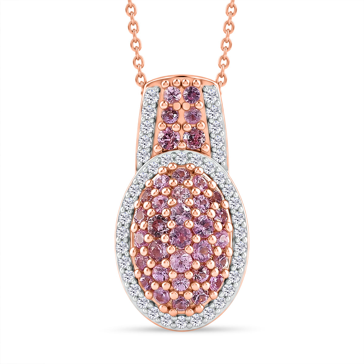 D'Joy Rosa Saphir Schmuckset ca. 50 cm 925 Silber 750 Roségold vermeil ca. 1,51 ct.