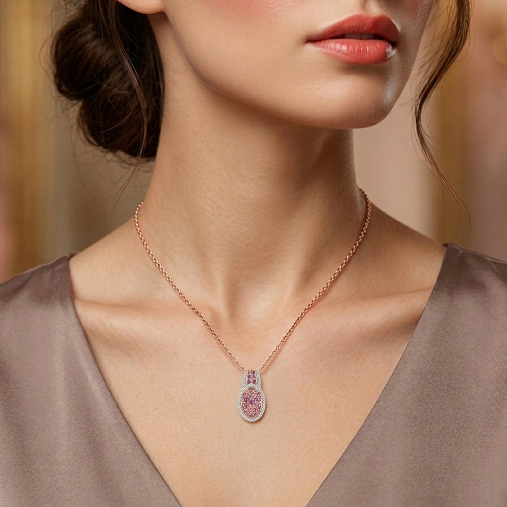 D'Joy Rosa Saphir Schmuckset ca. 50 cm 925 Silber 750 Roségold vermeil ca. 1,51 ct.