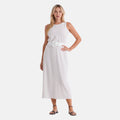 LA MAREY langes Strickkleid mit Stretchgürtel, Einheitsgröße, passend für EU 36 bis 42, Länge 132 cm, Weiß