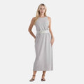 LA MAREY langes Strickkleid mit Stretchgürtel, Einheitsgröße, passend für EU 36 bis 42, Länge 132 cm, Grau