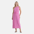 LA MAREY langes Strickkleid mit Stretchgürtel, Einheitsgröße, passend für EU 36 bis 42, Länge 132 cm, Rosa