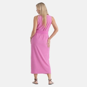 LA MAREY langes Sommerkleid mit Stretchgürtel, Einheitsgröße, passend für EU 36 bis 42, Länge 132 cm, Weiß