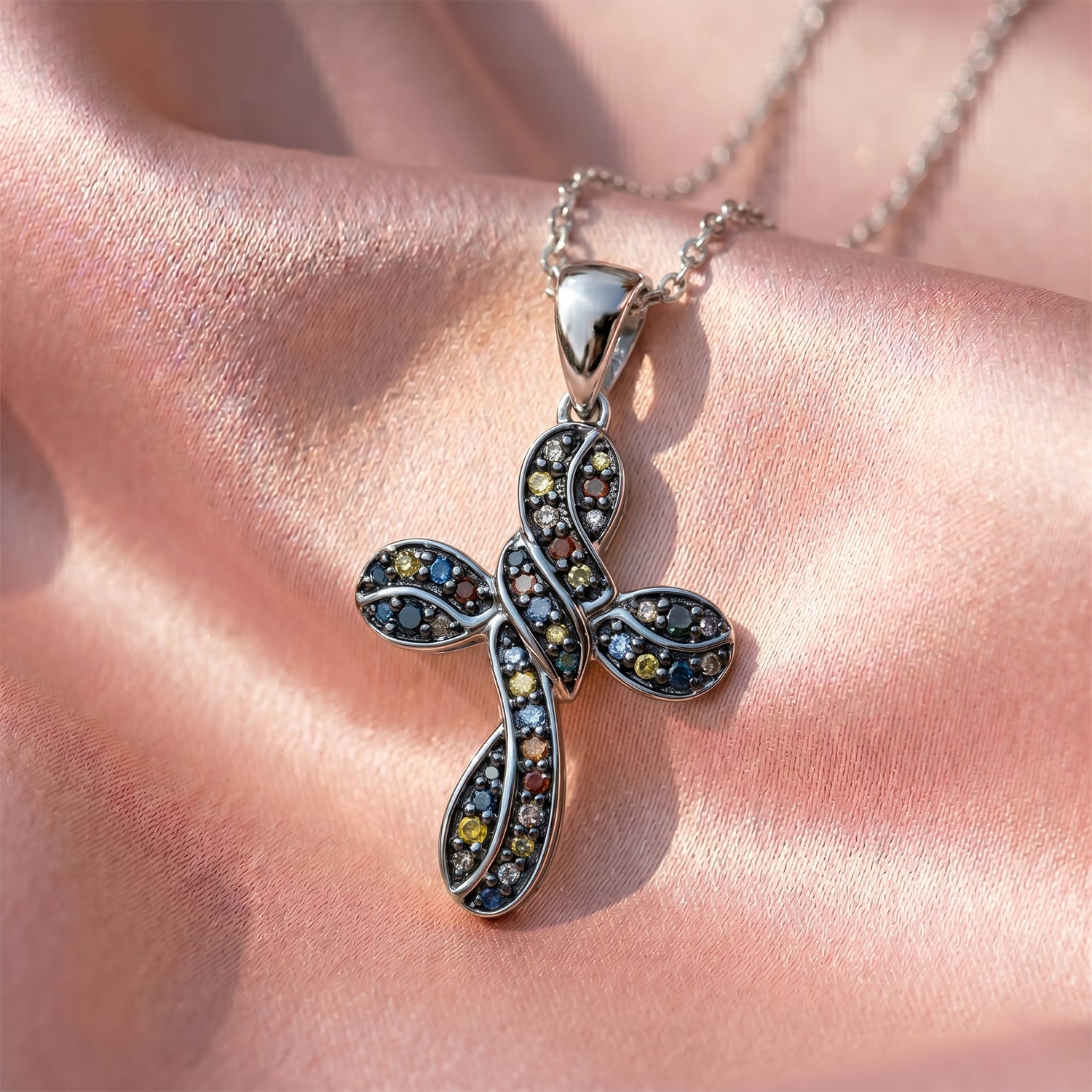 D'Joy Mehrfarbiger Diamant Anhänger mit Kette, ca. 50 cm 925 Silber Rhodiniert ca. 0.25 ct