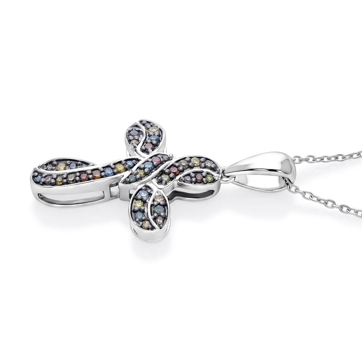 D'Joy Mehrfarbiger Diamant Anhänger mit Kette, ca. 50 cm 925 Silber Rhodiniert ca. 0.25 ct