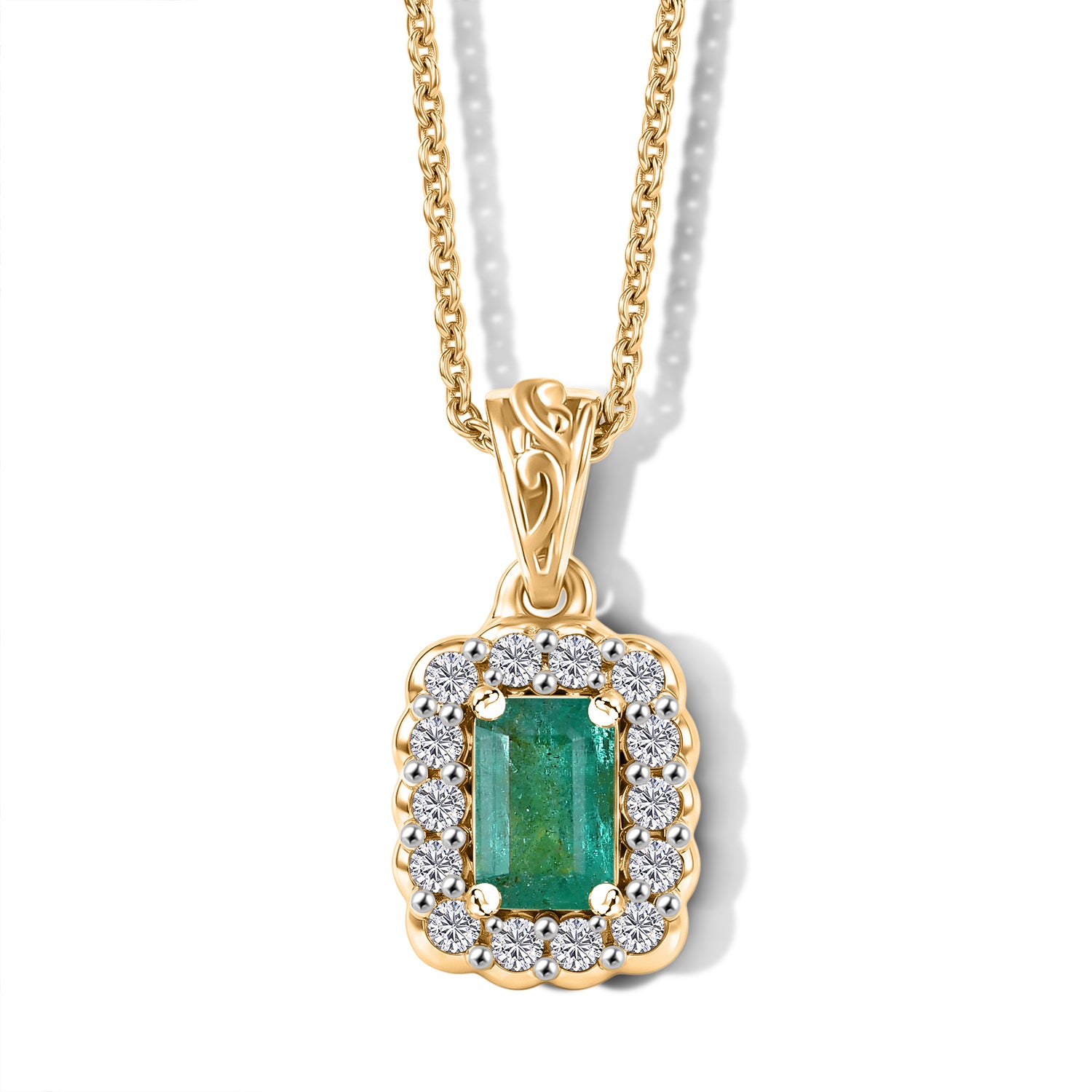 D'Joy AAA Kagem Sambischer Smaragd, Moissanit Schmuckset ca. 50 cm 925 Silber 750 Gelbgold vermeil ca. 0.76 ct