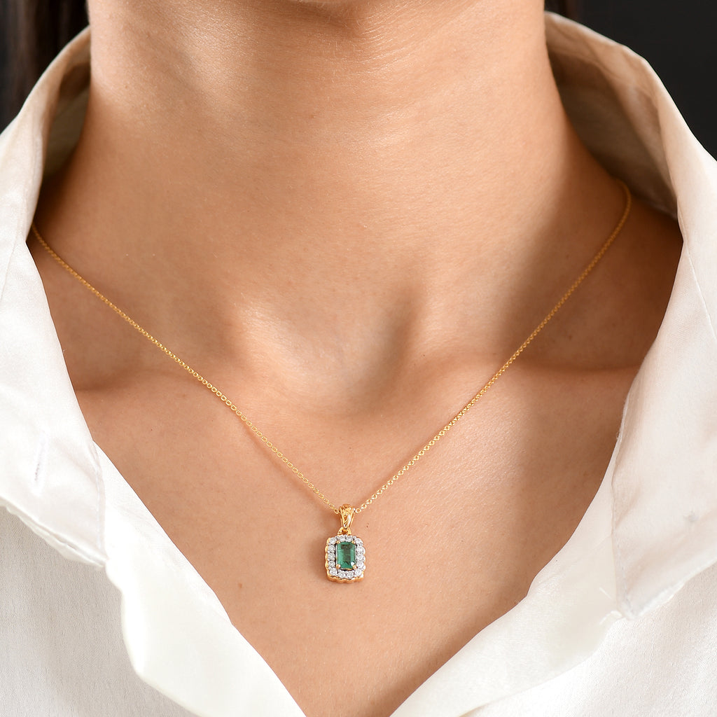 D'Joy AAA Kagem Sambischer Smaragd, Moissanit Schmuckset ca. 50 cm 925 Silber 750 Gelbgold vermeil ca. 0.76 ct