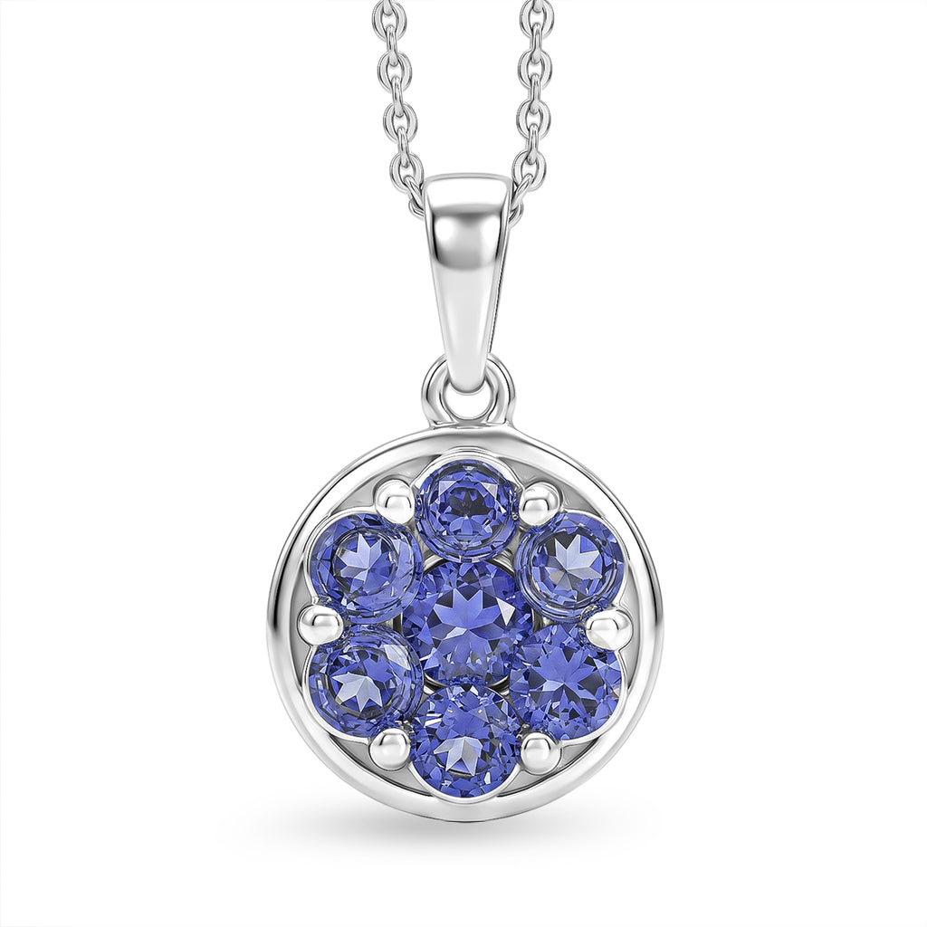 D'Joy AA Tansanit Anhänger mit Kette, ca. 50 cm 925 Silber Platiniert ca. 1.34 ct