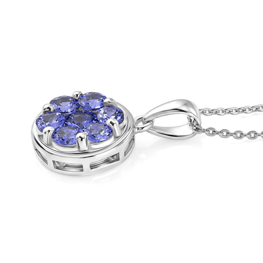 D'Joy AA Tansanit Anhänger mit Kette, ca. 50 cm 925 Silber Platiniert ca. 1.34 ct