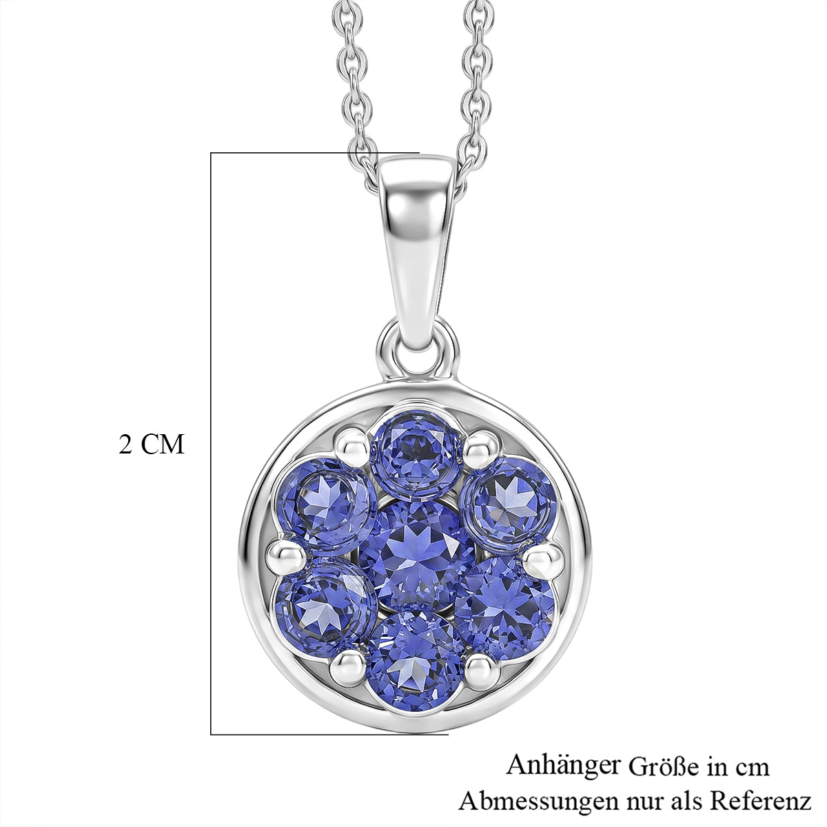 D'Joy AA Tansanit Anhänger mit Kette, ca. 50 cm 925 Silber Platiniert ca. 1.34 ct