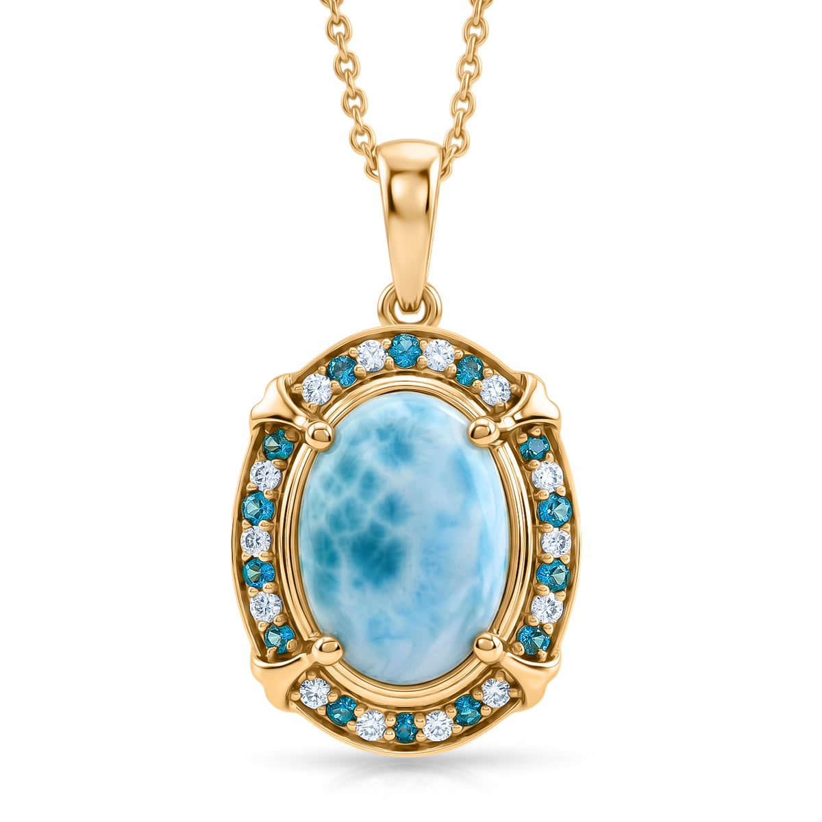 D'Joy Larimar, Neon Apatit Anhänger mit Kette, ca. 50 cm 925 Silber 750 Gelbgold vermeil ca. 7.43 ct