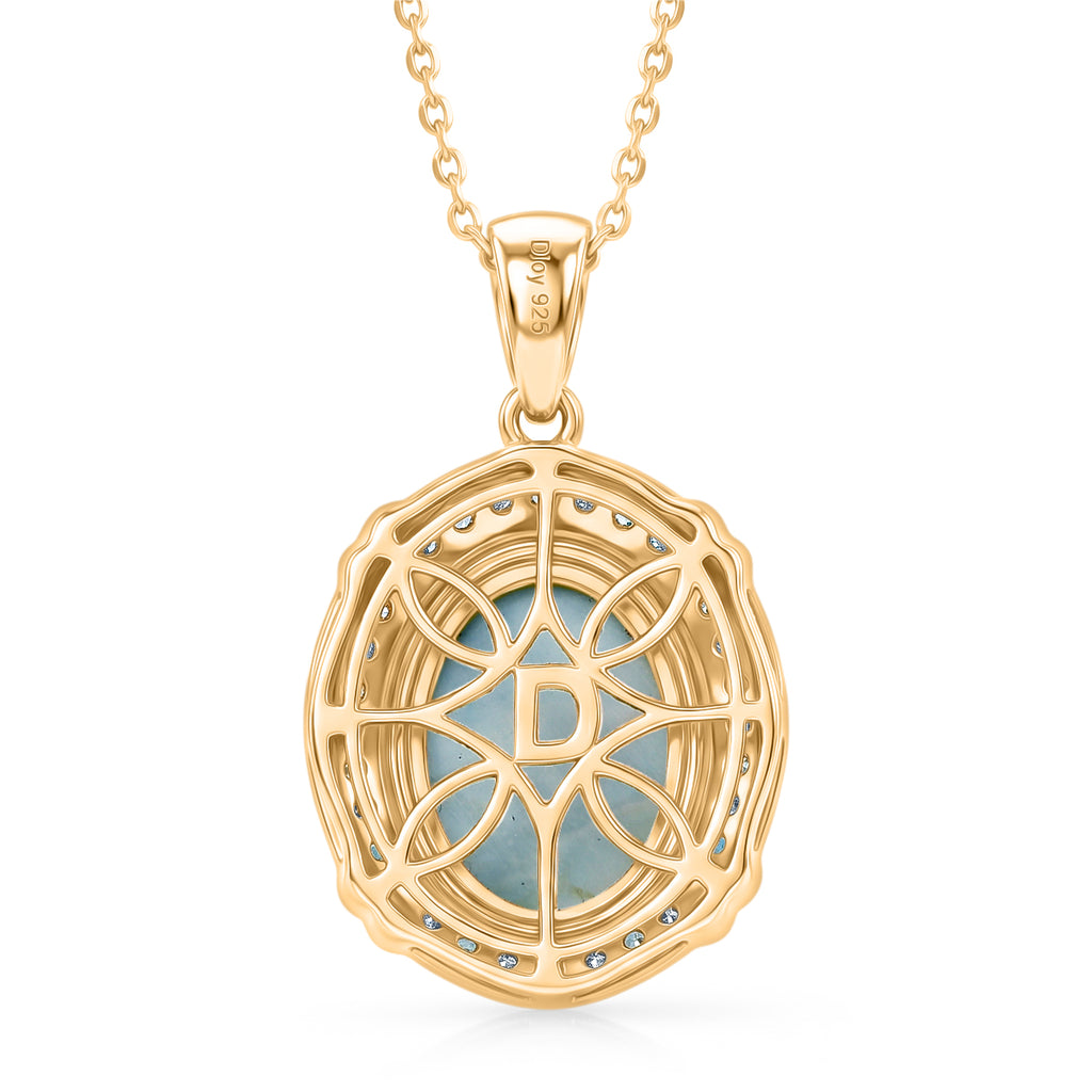 D'Joy Larimar, Neon Apatit Anhänger mit Kette, ca. 50 cm 925 Silber 750 Gelbgold vermeil ca. 7.43 ct