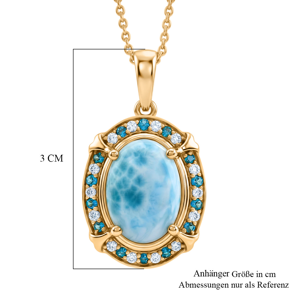 D'Joy Larimar, Neon Apatit Anhänger mit Kette, ca. 50 cm 925 Silber 750 Gelbgold vermeil ca. 7.43 ct