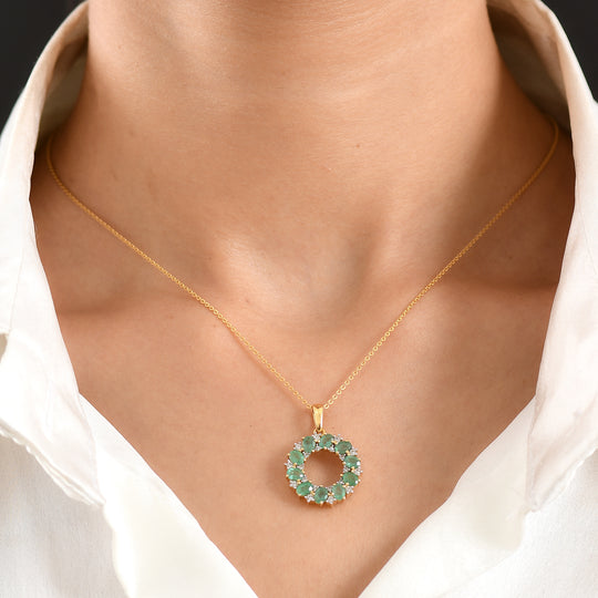 D'Joy AAA Kagem Sambischer Smaragd, Weißer Zirkon Schmuckset ca. 50 cm 925 Silber 750 Gelbgold vermeil ca. 2,00 ct.