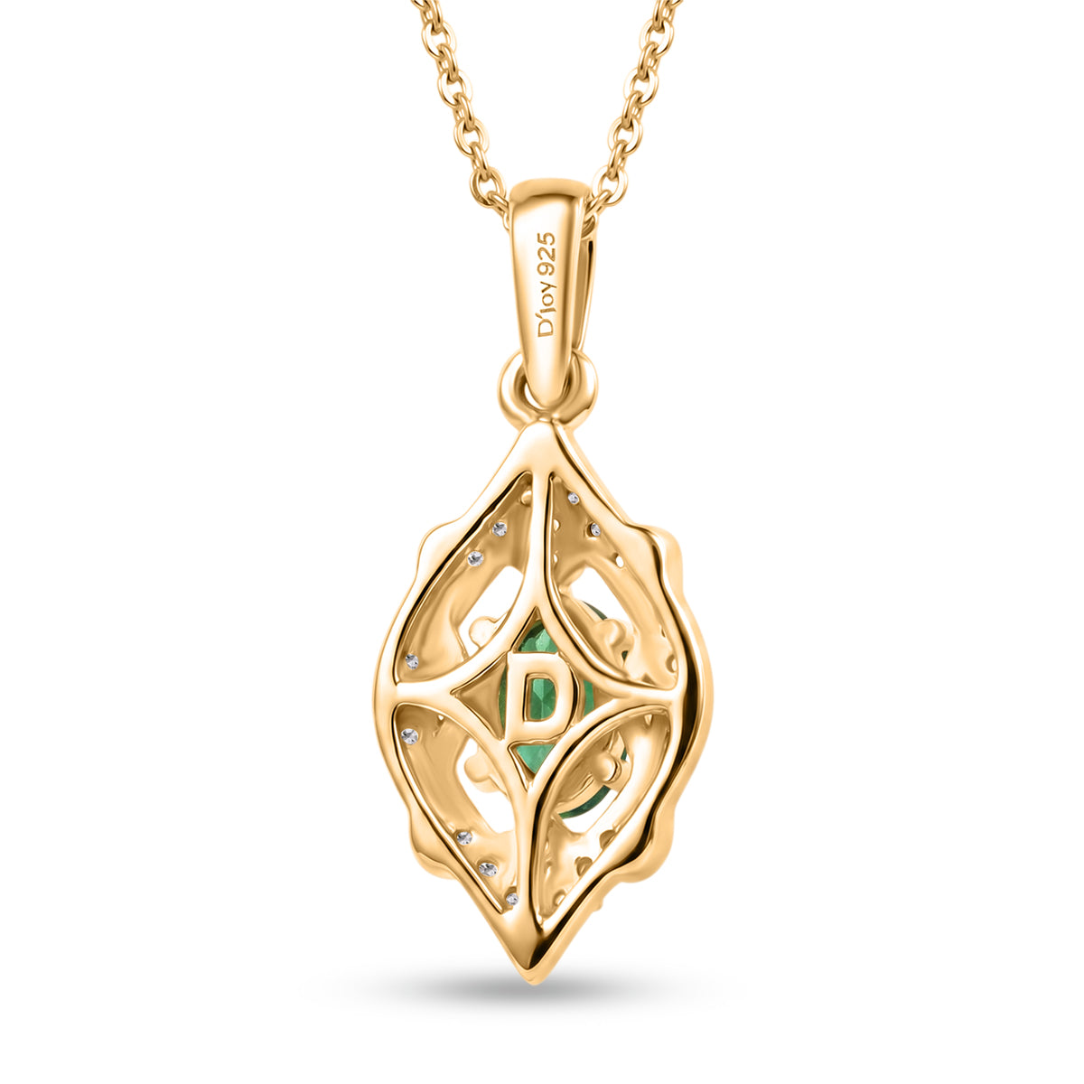 D'Joy AAA Kagem Sambischer Smaragd, Weißer Zirkon Schmuckset ca. 50 cm 925 Silber 750 Gelbgold vermeil ca. 0.63 ct