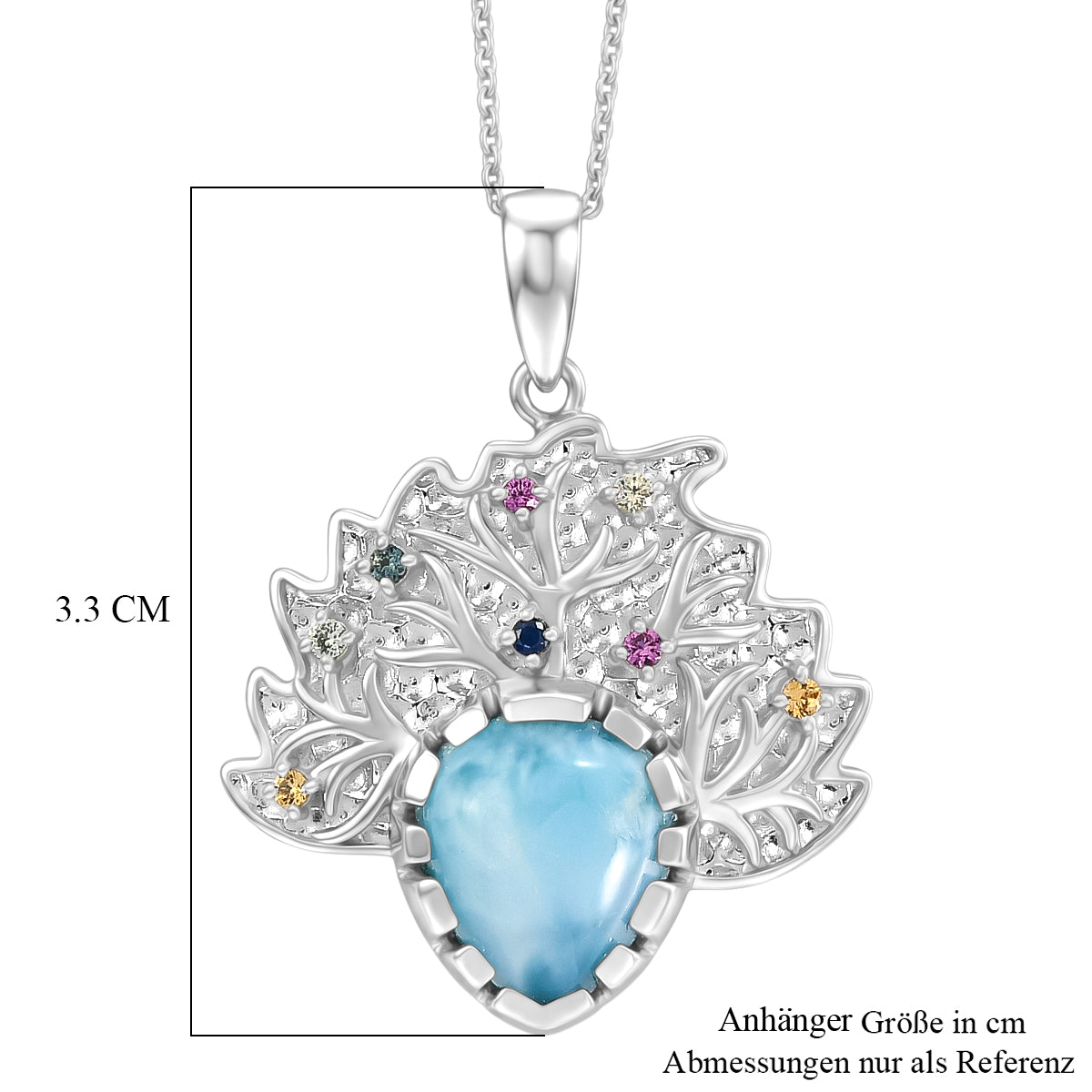 D'Joy Larimar, Mehrfarbiger Saphir Anhänger mit Kette, ca. 50 cm 925 Silber Rhodiniert ca. 5.48 ct