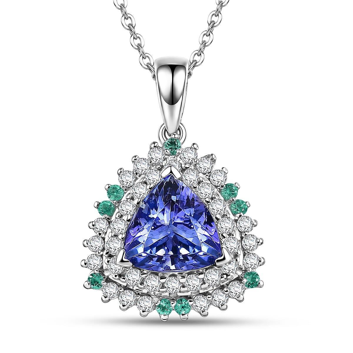 D'Joy AA Tansanit, Moissanit Schmuckset ca. 50 cm 925 Silber Rhodiniert ca. 2,51 ct.