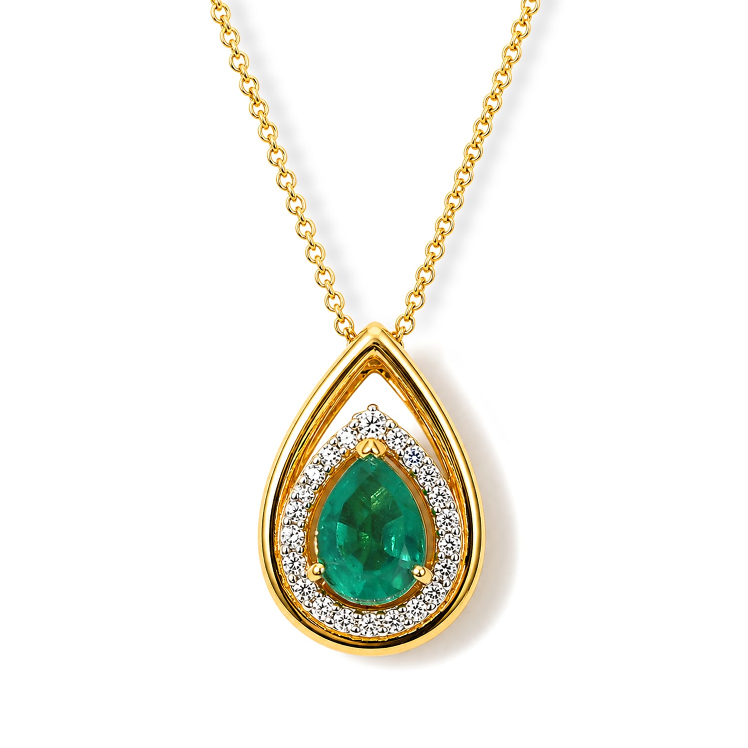 D'Joy Smaragd-Quarz Triplette, Weißer Zirkon Schmuckset ca. 50 cm 925 Silber Gold ca. 1.62 ct