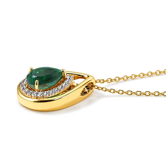 D'Joy Smaragd-Quarz Triplette, Weißer Zirkon Schmuckset ca. 50 cm 925 Silber Gold ca. 1.62 ct